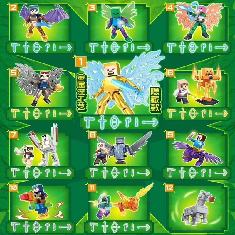 473 My Mini Cube World Steve Villager Wandering Flame Merchanant Puppet Flip Fun Building Block ของเ