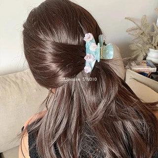 KF1027 สไตล์เกาหลีขนาดกลาง lght สีฟ้าสีชมพูสีม่วงดอกไม้ rhinestone อะซิเตท claw คลิป clamp grip อุปกรณ์เสริมผู้หญิง