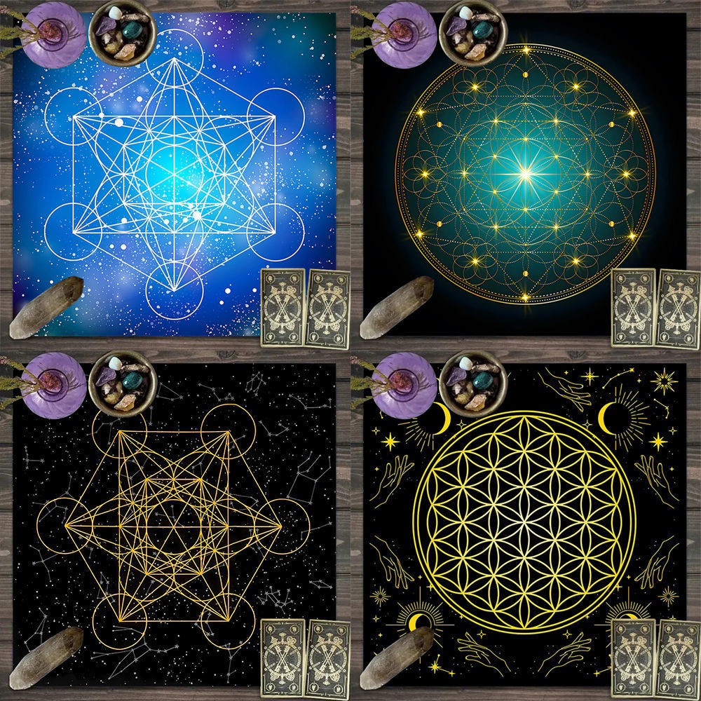 ผ้าปูโต๊ะไพ่ทาโรต์ Metatron ข้างขึ้นข้างแรม ลายราศี พร้อมแผ่นรองการ์ด