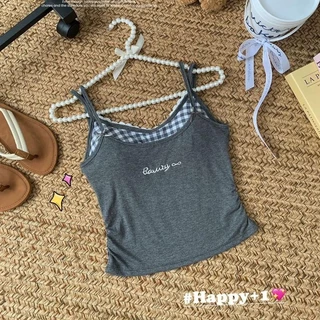 YY105 เสื้อสายเดี่ยวลายสก๊อตพร้อมบราในตัว 2 สาย ผ้านิ่ม ยืดหยุ่นได้ดี สดใสน่ารัก ราคาถูก