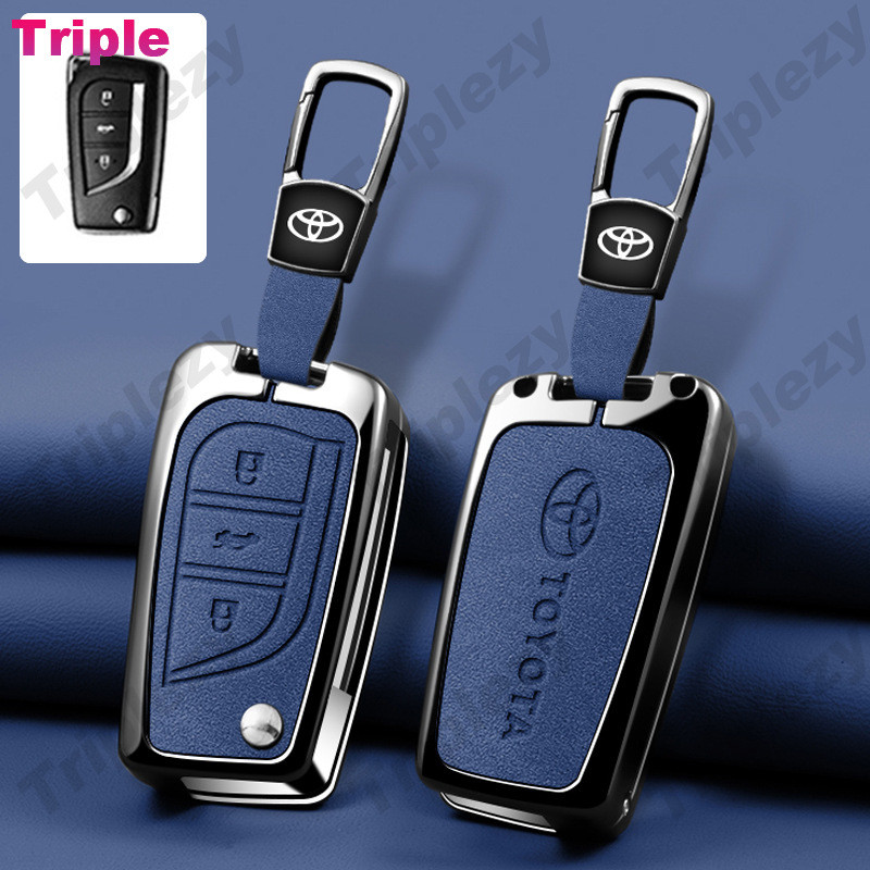 สังกะสีอัลลอยด์ Nubuck & Suede พับ 2 3 ปุ่มกุญแจรถสําหรับ Toyota Fortuner Hilux Revo Innova Corolla Altis Cross CHR Yaris Camry RAV4 Aygo Remote Shell Holder