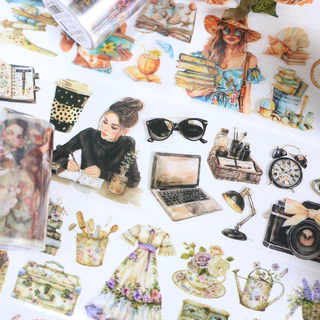 Journamm 60 มม.* 2 เมตรน่ารักสาวตัวอักษรสติกเกอร์เทปตกแต่ง Collage Journaling DIY Scrapbooking เครื่องเขียนสติกเกอร์