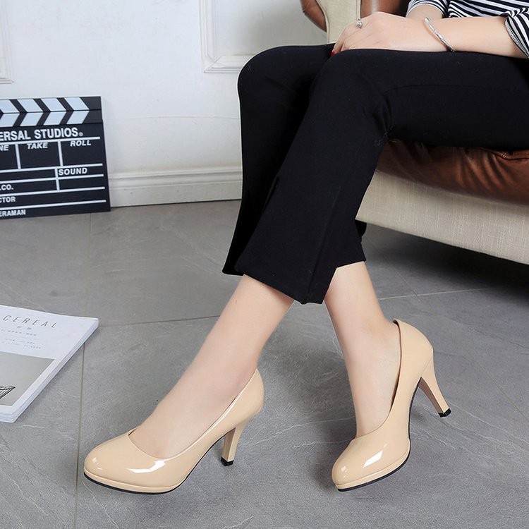 SJ5 Plus Size New Occupation Fashion Womens Patent Leather High Heeled Shoes 8 CM