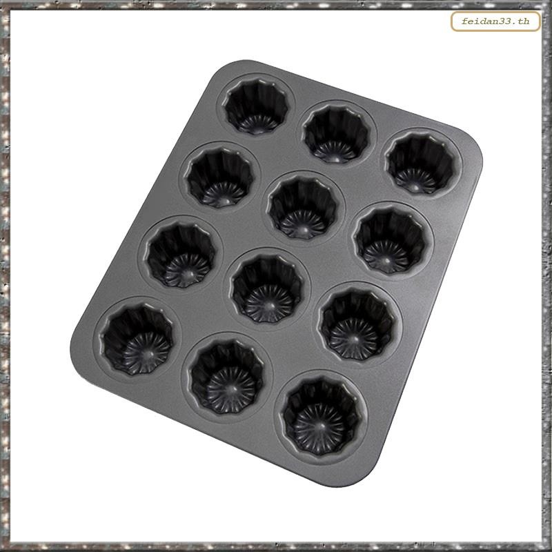[LHY] 12-Cavity Canele แม่พิมพ์เค้ก Non-Stick Canele มัฟฟิน Bakeware Fit สําหรับเตาอบเบเกอรี่พุดดิ้ง