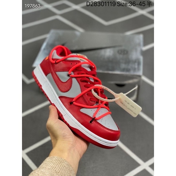 รองเท้า NIKE SB DUNK LOW LTHR X OFF WHITE RED PREMIUM