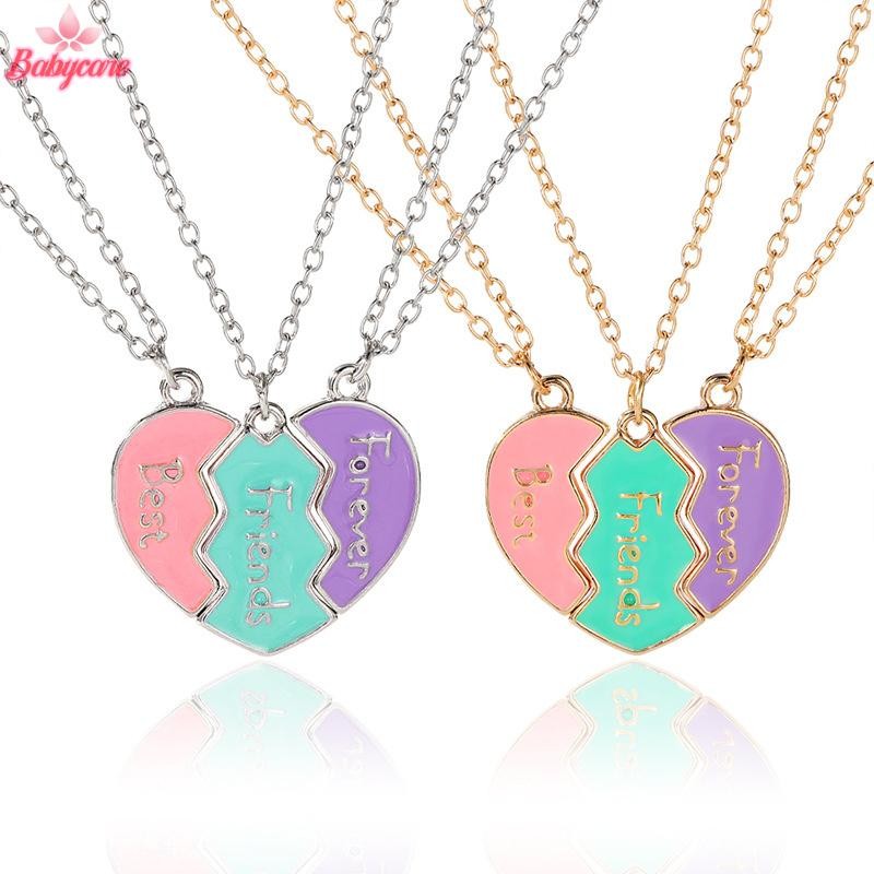 BYCE> สร้อยคอเพื่อนที่ดีที่สุดสําหรับจี้หัวใจจับคู่ 3 อัน สร้อยคอมิตรภาพ Bff แม่เหล็ก ใหม่