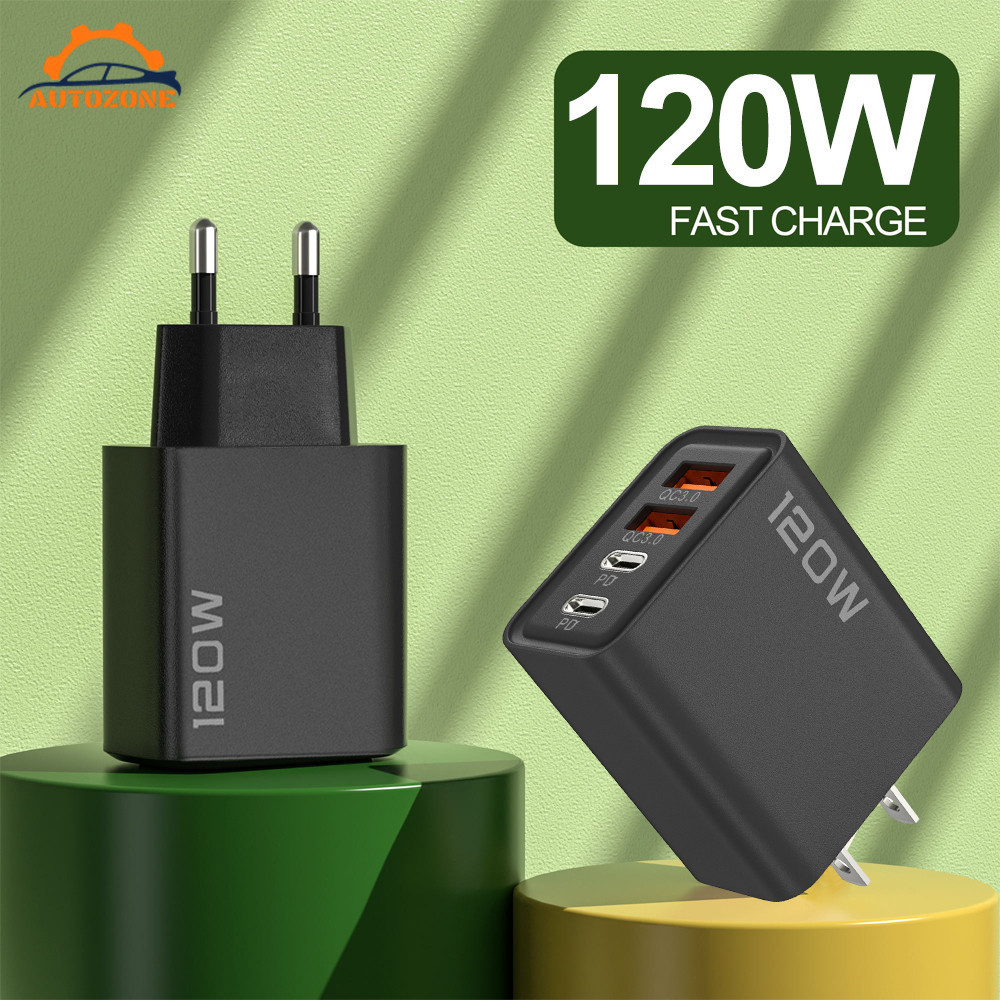 [3C&Auto]เครื่องชาร์จ 120W ที่เป็นมิตรต่อการเดินทาง | อะแดปเตอร์ PD/QC3.0 4 พอร์ตสําหรับสมาร์ทโฟนและแท็บเล็ตขนาดกะทัดรัดพร้อมเทคโนโลยีการกระจายพลังงานอัจฉริยะ