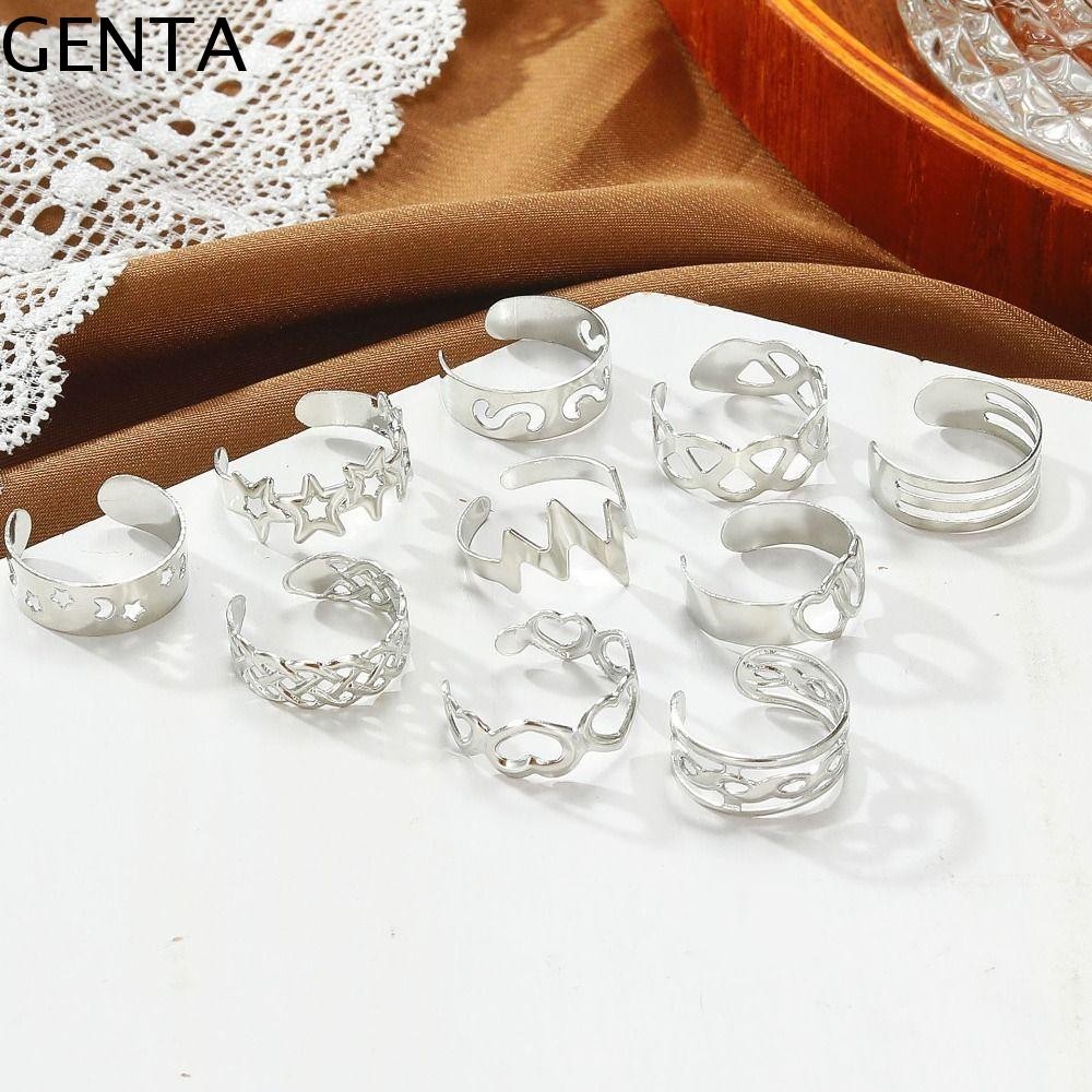 GENTA Hollowed Heart Toe แหวน,เปิด Creative Star Foot Ring Set, Sweet Alloy Overlay Vintage Moon Finger Ring Beach