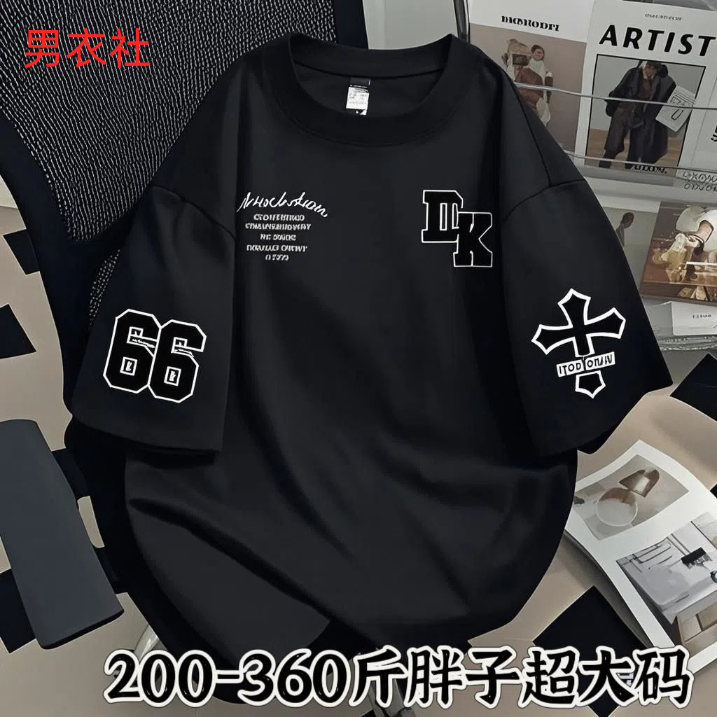 เสื้อยืดแขนสั้นขนาดใหญ่ 90-180กิโลกรัม ผ้าฝ้ายแท้ พิมพ์ลายตัวอักษรย้อนยุค ใส่ได้ทั้งชายและหญิง