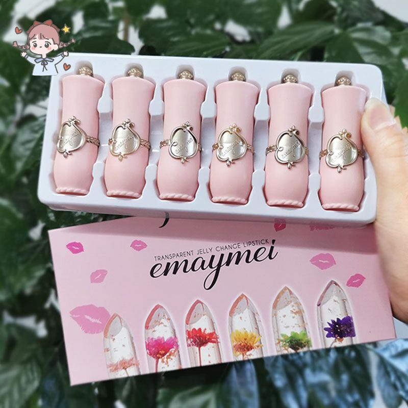 6 ชิ้น/เซ็ตดอกไม้วุ้นเปลี่ยนสีลิปสติกติดทนนานมีคุณค่าทางโภชนาการลิปบาล์ม