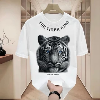 เสื้อยืดผู้ชายเท่ๆ เสื้อยืดคอกลม-แขนสั้น สกรีนลายเสือสุดเท่ เสื้อยืดสตรีทแฟชั่นเมกาสุดฮิต โอเวอร์ไซส์คนอ้วน ไซส์ใหญ่