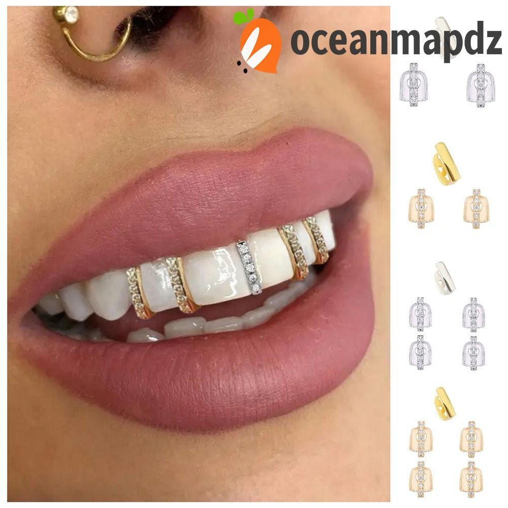 OCEANMAPDZ 3/5 ชิ้น Hip Hop ฟัน Grillz, Bling ที่ถอดออกได้ Rhinestone ฟันหมวก, เครื่องประดับทันตกรรมตลก Punk คลิปเดี่ยว Grillz ปาก