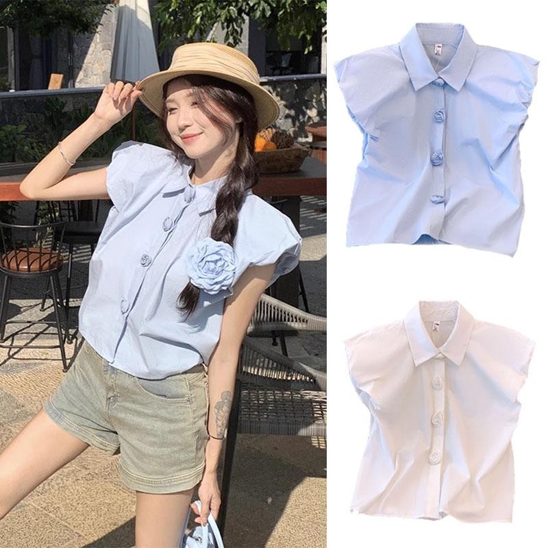 ohho w590 เสื้อเชิ้ตแขนพอง ลายดอกไม้ สไตล์จีน