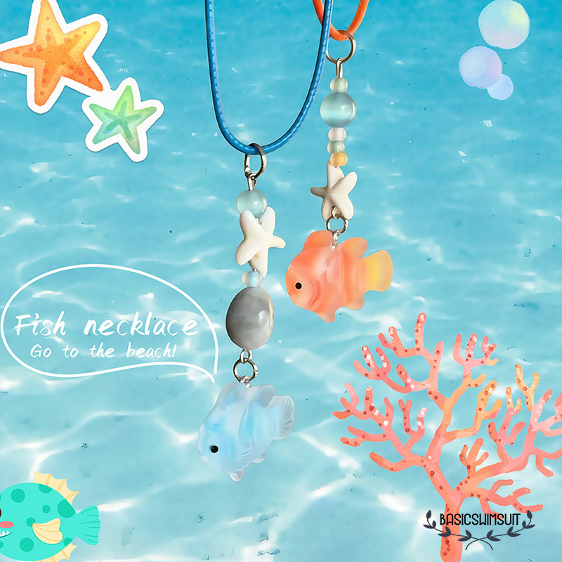 🧡Basic swimsuit💛แฟชั่นฤดูร้อน สร้อยคอรูปปลา สร้อยคอพร้อมจี้ ใส่ไปทะเล (สามารถใช้เป็นสร้อยคอคู่ได้)