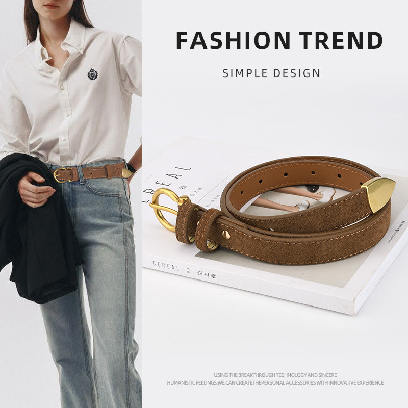 Retro Frosted เข็มขัดสาวแฟชั่น Commuter All-Match ของแท้หนังชุดลําลองตกแต่งเข็มขัดหนังแท้ผู้หญิงอุปกรณ์เสริม