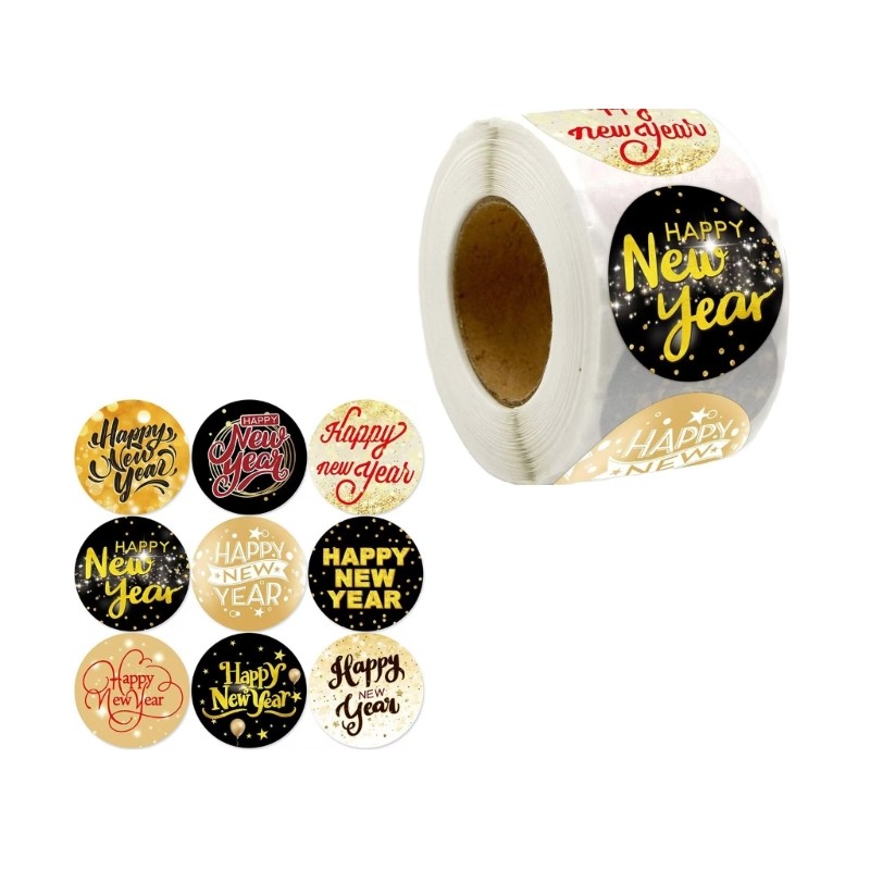 Exhila 500 ชิ้น Happy New Year สติกเกอร์รอบปิดผนึกสติกเกอร์ Self-Adhesive Wrapping Labels สําหรับซองจดหมายการ์ดคริสต์มาส - รูปที่ 4