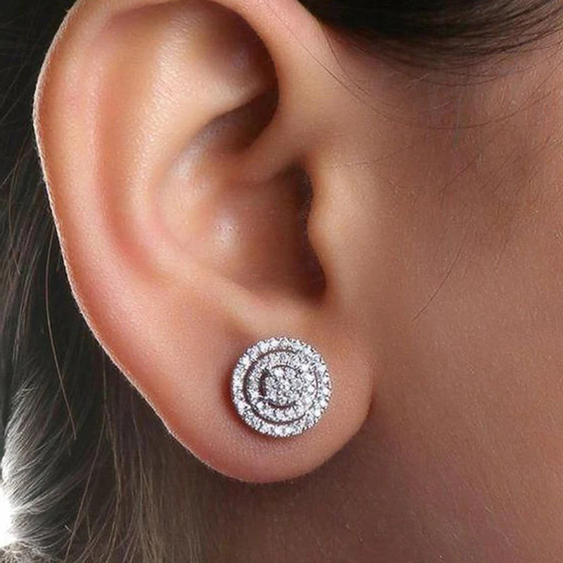 925 เงินสเตอร์ลิงรอบรูป Cubic Zirconia ต่างหูสตั๊ด Dainty หูสตั๊ดต่างหูผู้หญิงแฟชั่นอุปกรณ์เสริมอเนกประสงค์เครื่องประดับอินเทรนด์