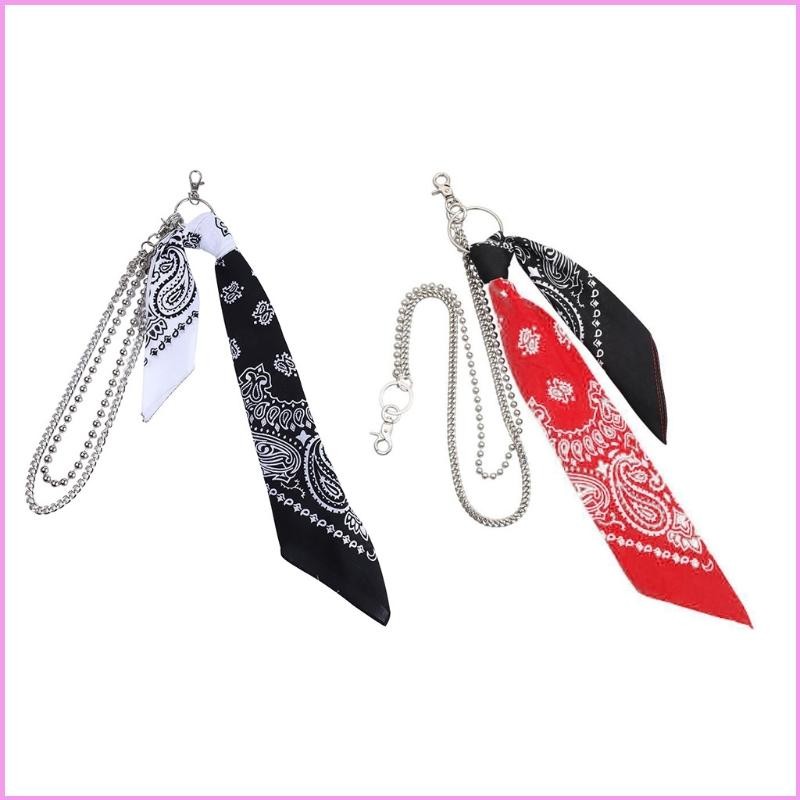 Hip Hop Contrast Color Paisley Biker Bandana with Waist Wallet Chain Pants Belt