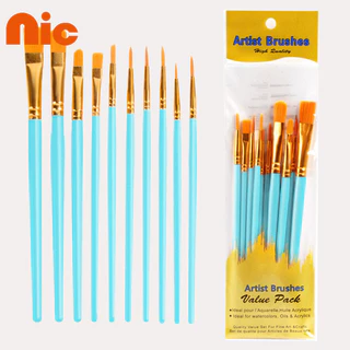 NIC 10ชิ้น/เซ็ตสีก้านพลาสติก แปรงโกเมนศิลปะตะขอวาดเส้นปากกาอะคริลิคชุด