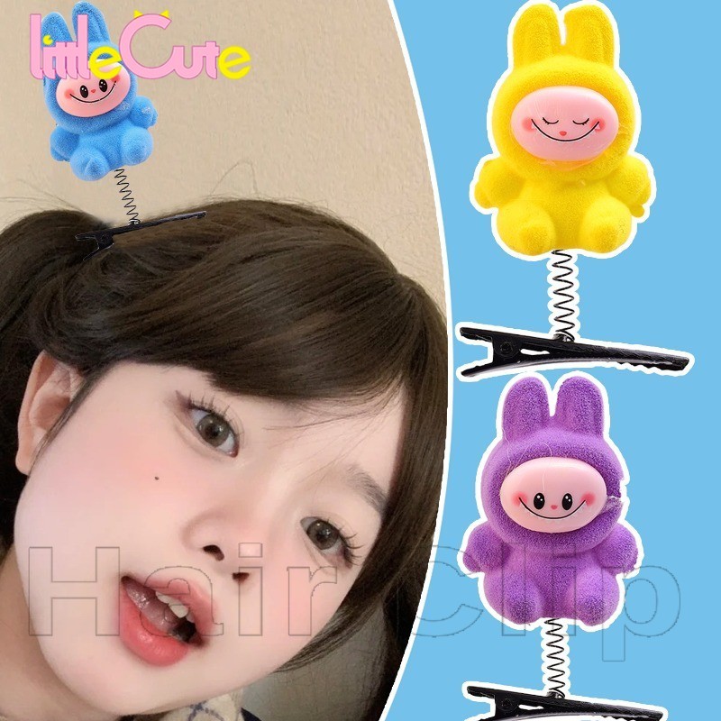 น่ารัก Labubu Flocking กิ๊บติดผม-สําหรับสาวสวมใส่ทุกวัน-แต่งตัวเครื่องประดับผม-กิ๊บฤดูใบไม้ผลิ 3D ตลก - คลิปหน้าม้าด้านข้าง - สีสุ่มการ์ตูนสไตล์มัน