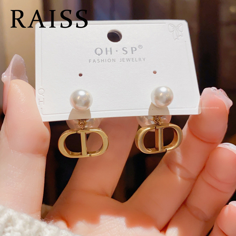 925 Silver Double Needle Letter D ต่างหูมุกฝรั่งเศส niche ต่างหูหรูหราเรียบง่าย - รูปที่ 2