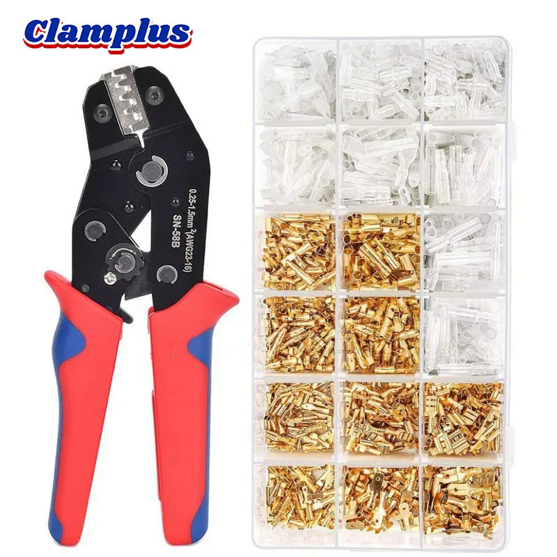SN-58 Wire Terminal Crimping Plier Ratcheting Clamp Tool Female/Male Spade Connectors&Bullet Connect