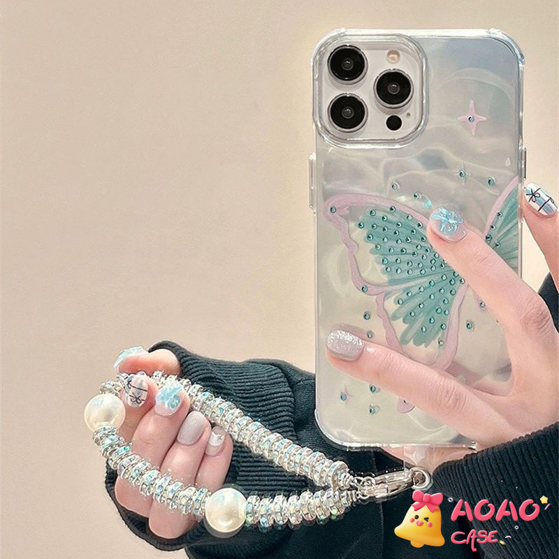 เคสไอโฟน13 สำหรับ iPhone 16 15 11 13 14 12 Pro Max 7 16 8 15 14 Plus XR X XS Max สร้อยข้อมือนุ่มของผีเสื้ออาวุโสโรแมนติก