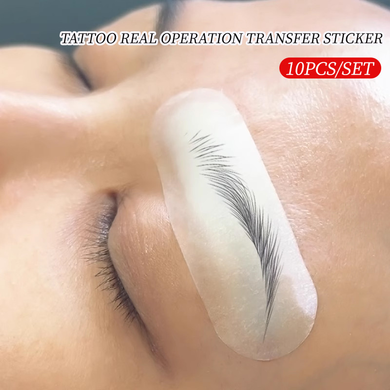 Available10pcs Tattoo Real Operation Transfer สติกเกอร์พิมพ์ผิว Micor Eyebrow Line Practice กึ่งถาวรซิลิโคนผิว Pmu Tattoo อุปกรณ์การฝึกอบรม