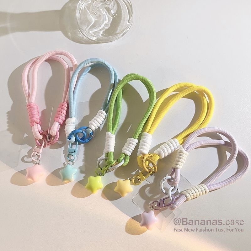 ลูกอมสีดาวโทรศัพท์แหวนโทรศัพท์เชือกเส้นเล็กที่สําคัญเชือกเส้นเล็กป้องกันอุปกรณ์โทรศัพท์