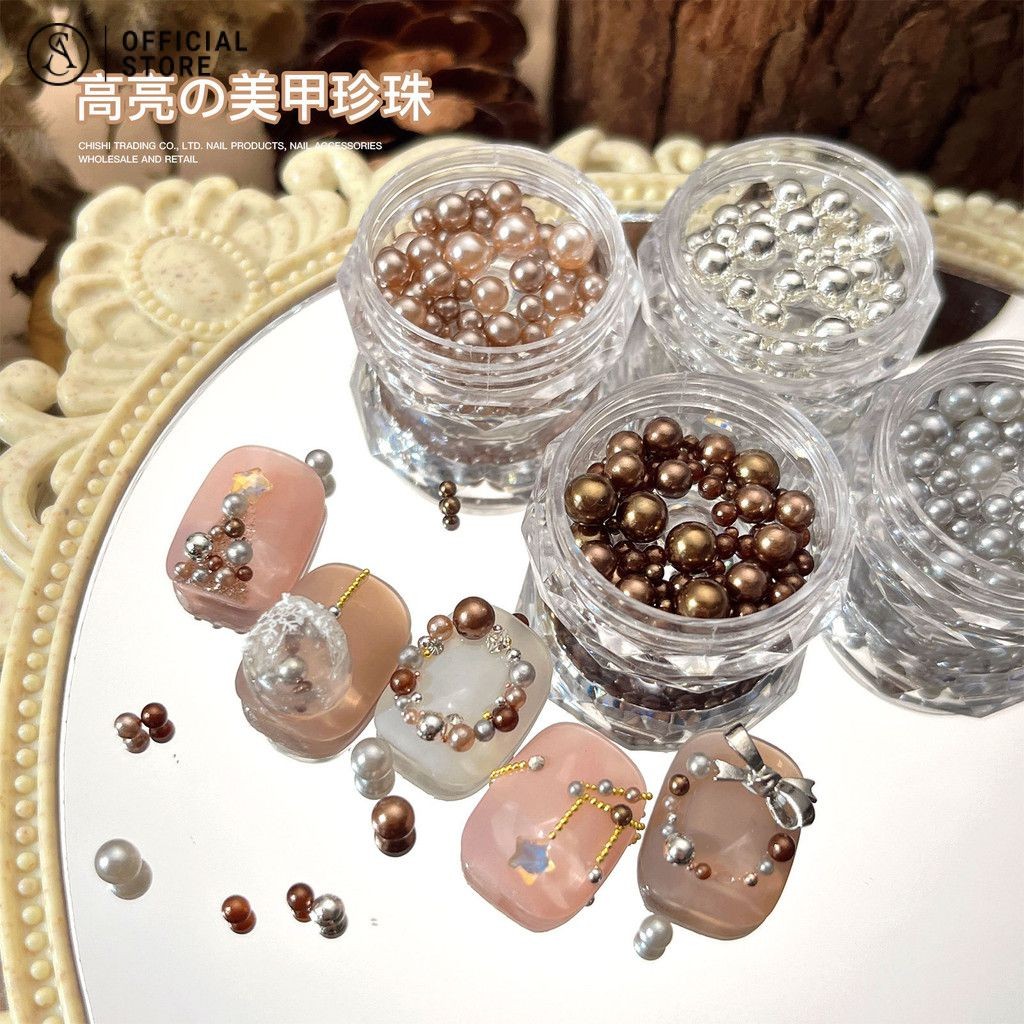 เครื่องประดับเล็บไข่มุก ไฮไลท์ไข่มุกขนาดผสมคริสต์มาสเล็บตกแต่งแกดเจ็ต