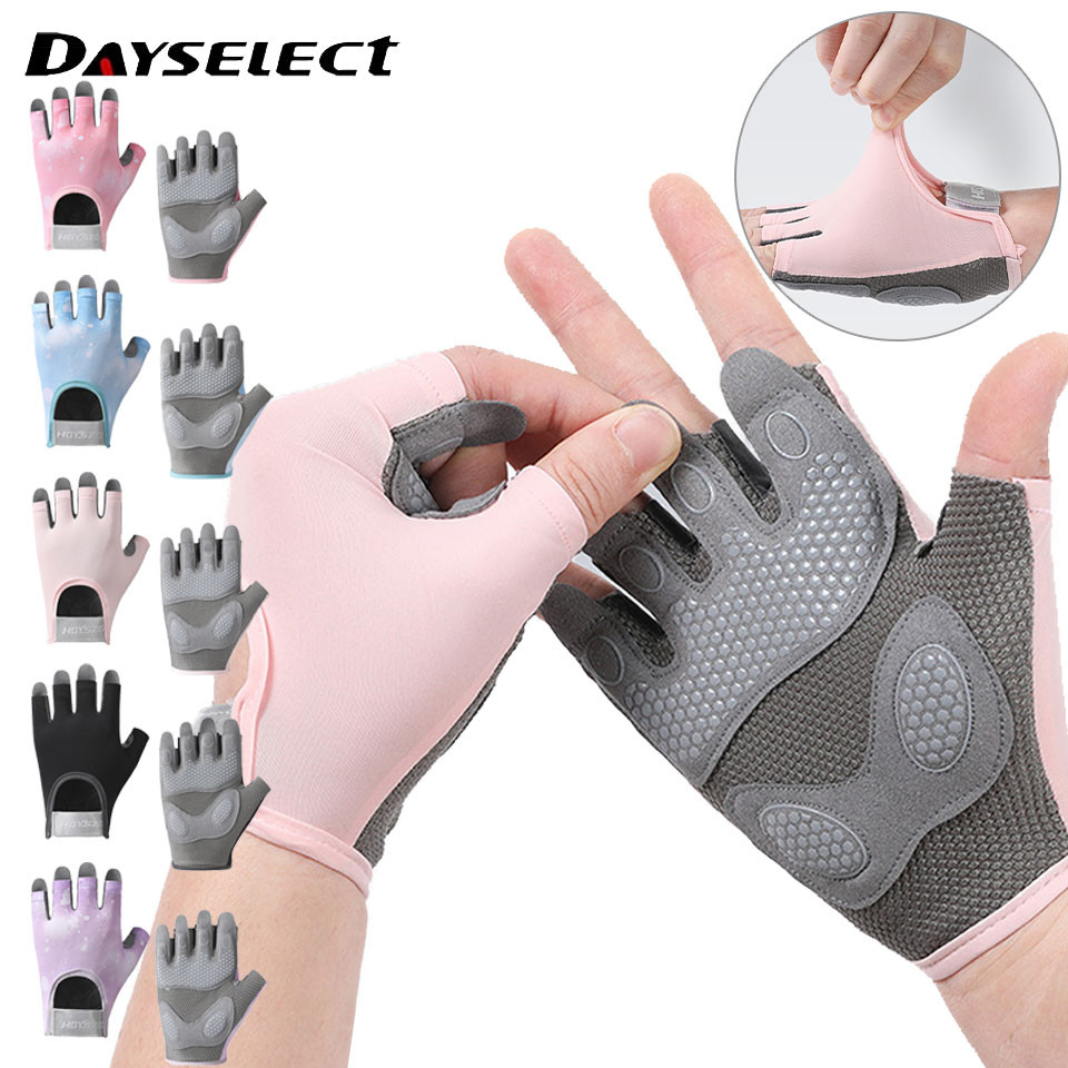 Dayseelect 1 คู่ครึ่งนิ้วถุงมือฟิตเนสกันลื่นดูดซับแรงกระแทกกีฬาขี่จักรยานถุงมือดัมเบล