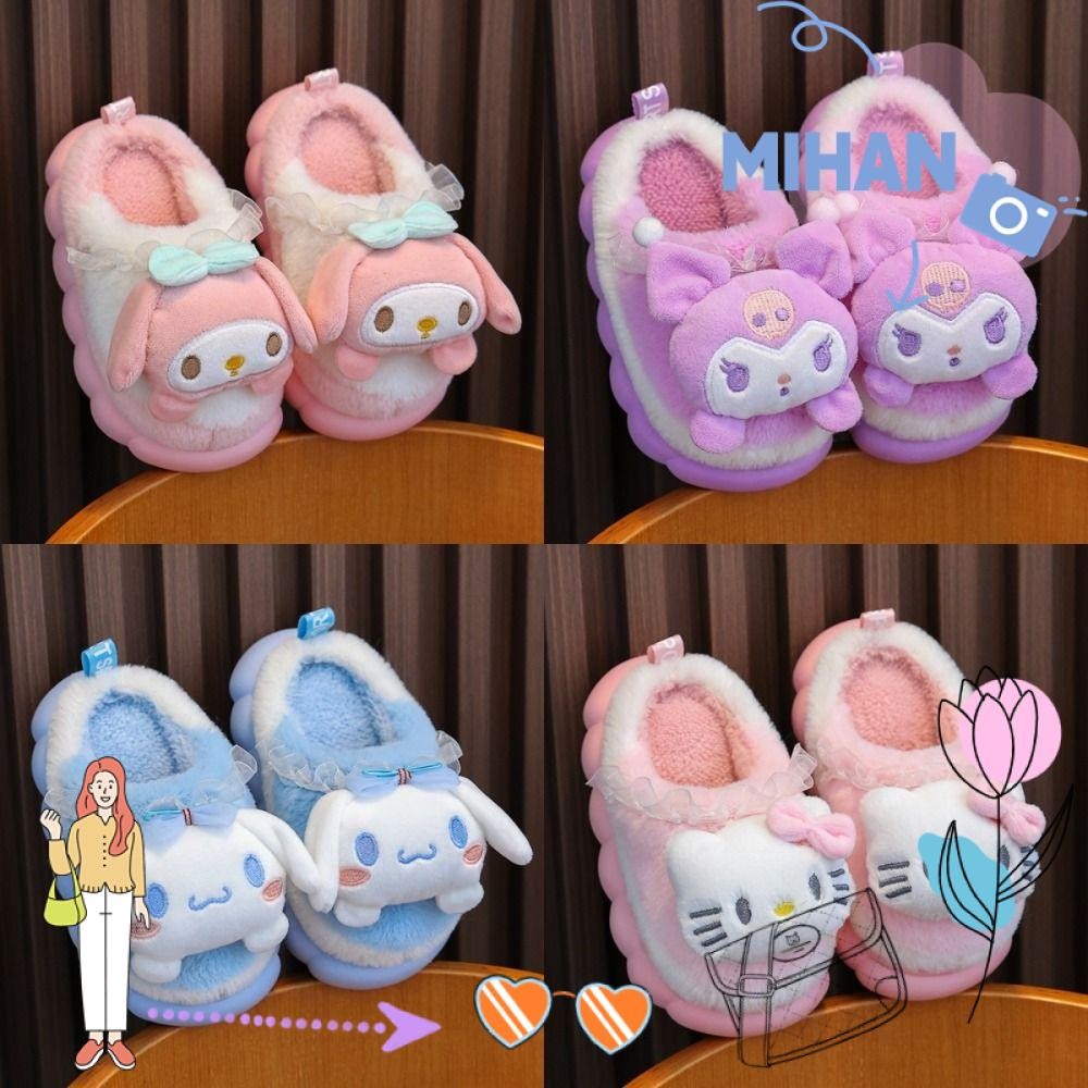 Mh รองเท้าแตะขนฟู ลายการ์ตูน Hello Kitty/Cinnamoroll/Kuromi กันลื่น นุ่มอุ่น ใส่ในบ้าน