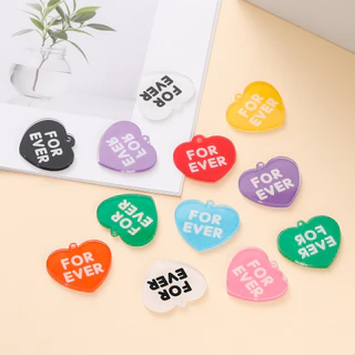 St. kunkka 10 ชิ้นอะคริลิคจี้หัวใจที่มีสีสันภาษาอังกฤษ Forever จี้สําหรับ DIY สร้อยข้อมือสร้อยคอทํา