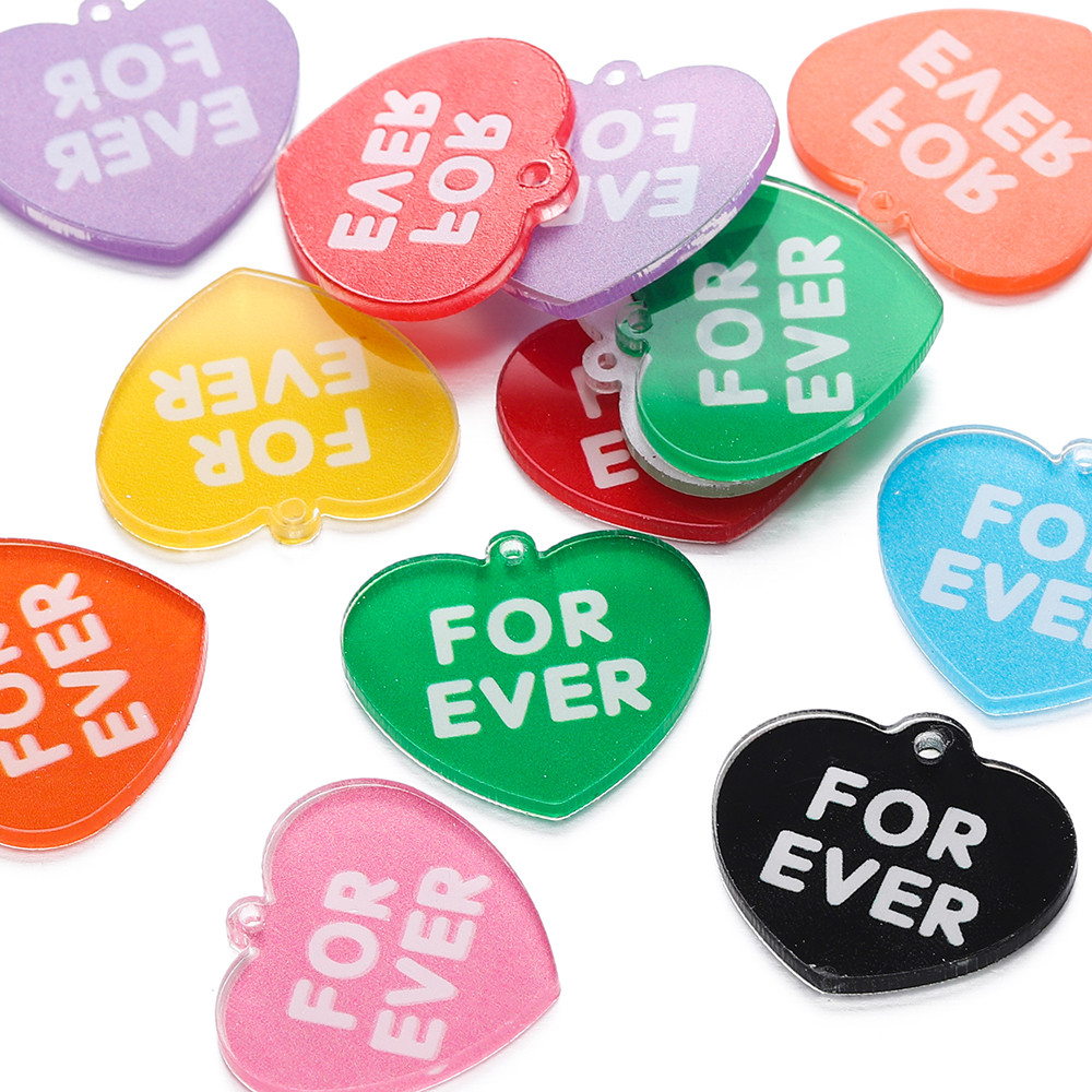 St. kunkka 10Pcs คริลิคที่มีสีสันหัวใจภาษาอังกฤษforever จี้เครื่องประดับ diy พวงกุญแจ