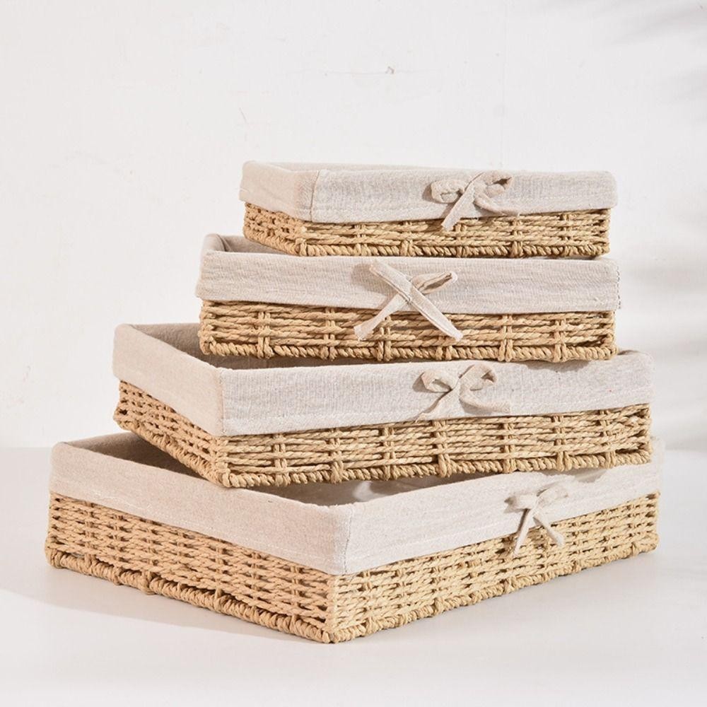 เวลเนสสกอตต์ ตะกร้าเก็บหวายแฮนด์เมด,สี่เหลี่ยมสไตล์ฝรั่งเศสกล่องเก็บเครื่องสําอาง,ถาดโรงแรมโบว์ประหยัดพื้นที่สไตล์โบฮีเมียนทอผ้าถาดเก็บขนมปัง - รูปที่ 5