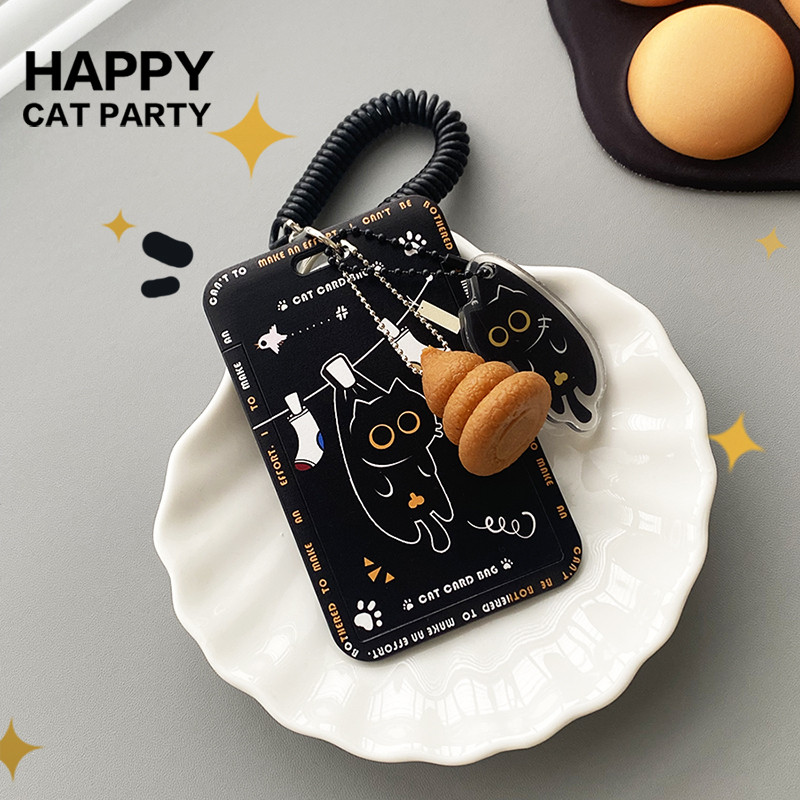 Happy Cat เคสบัตรพร้อมพวงกุญแจลายแมวดําน่ารัก ใส่บัตรนักเรียน บัตรรถไฟฟ้า ใส่ได้ 2 ใบ