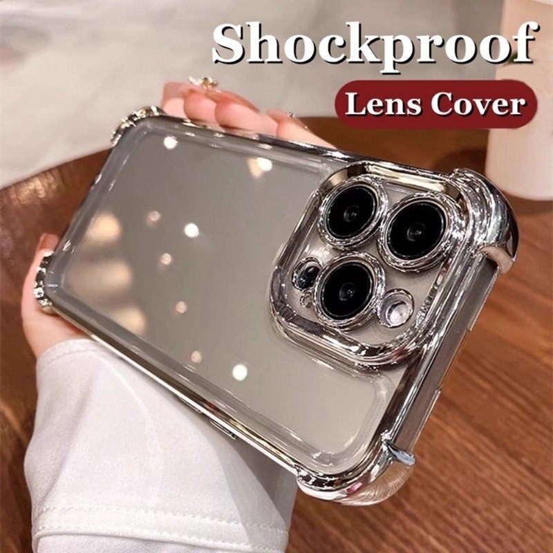 OPPO Reno 14 13 12 Pro Reno 13F 12F 5G ชุบโปร่งใสเคสโทรศัพท์ป้องกันกล้องถุงลมนิรภัยกันกระแทกฝาครอบซิลิโคนอ่อนนุ่ม