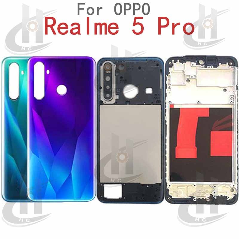 สําหรับ OPPO Realme 5 Pro แบตเตอรี่ฝาหลัง LCD กรอบด้านหน้าพร้อมปุ่ม
