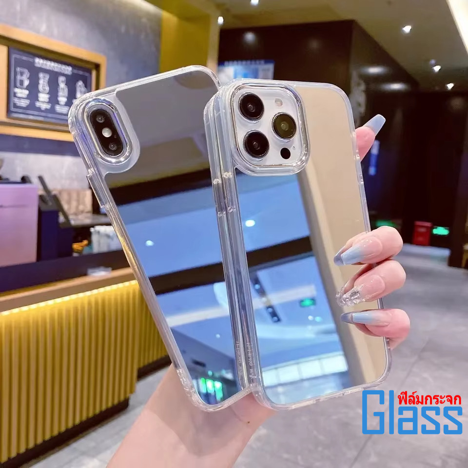 เคสโทรศัพท์มือถือ TPU Space Shell Mirror แบบใหม่สำหรับ iPhone 15 14 13 12 11 X XS XR 8 7 Series กันกระแทก ลายหัวใจ