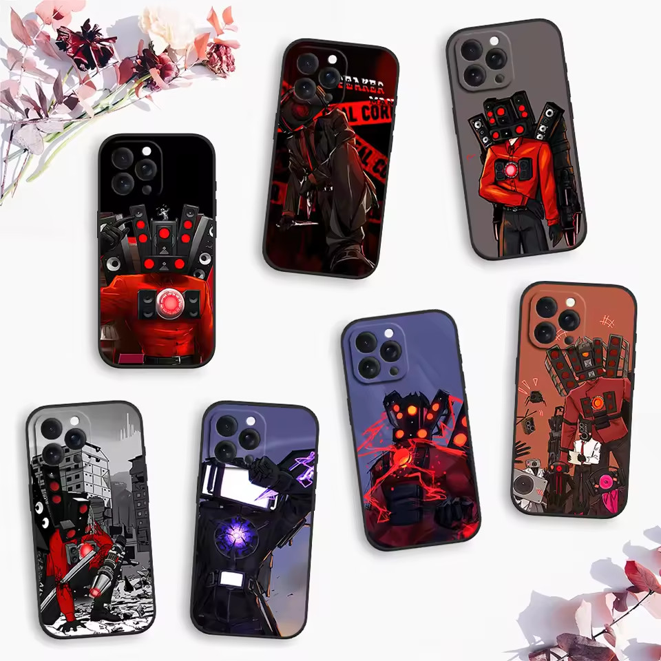 Skibidi Toilet Cool Speakerman เคสโทรศัพท์สําหรับ iPhone 12 11 14 15 13 16 Max Plus Pro สีดําซิลิโคนนุ่ม