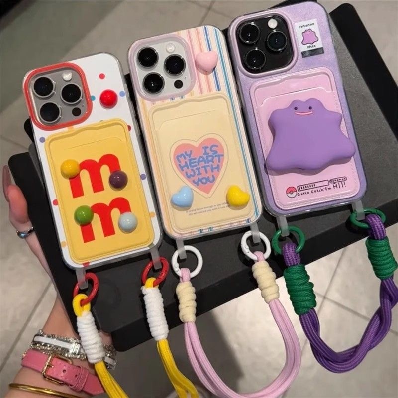 รูปหัวใจตัวอักษรภาษาอังกฤษผีสีม่วงเชือกซองการ์ดเข้ากันได้เคสไอโฟน 16 15 13 11 12 14 XR Pro Max X XS Max 7 8 14 15Plus SE