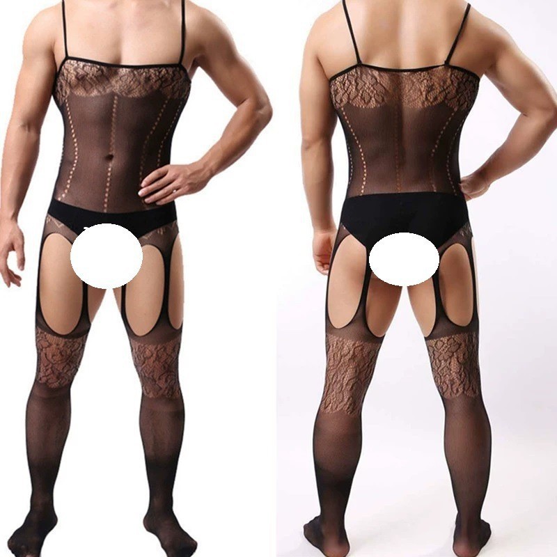 BBOYMMYOBB ผู้ชาย ทั้งหมด Fishnet ถุงเท้าร่างกาย ชุดชั้นใน กางเกย์ ความสุข Crossdress ชุด