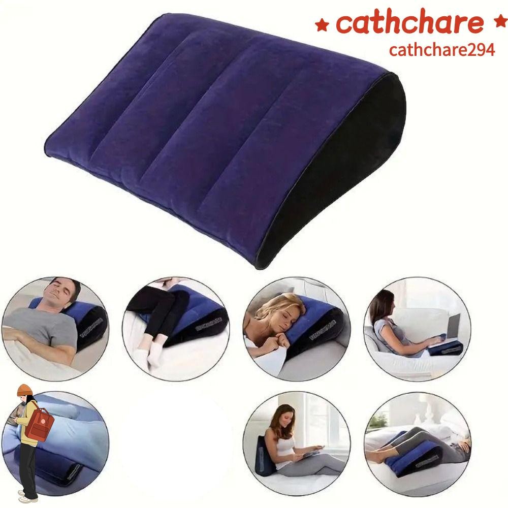 Cathchare294 Magic Cushion, Inflatable Blue + หมอนซิลิโคนสีดํา,ของขวัญคู่นุ่มสามเหลี่ยมกระบอก Wedge PVC Flocking Inflatable หมอน Home