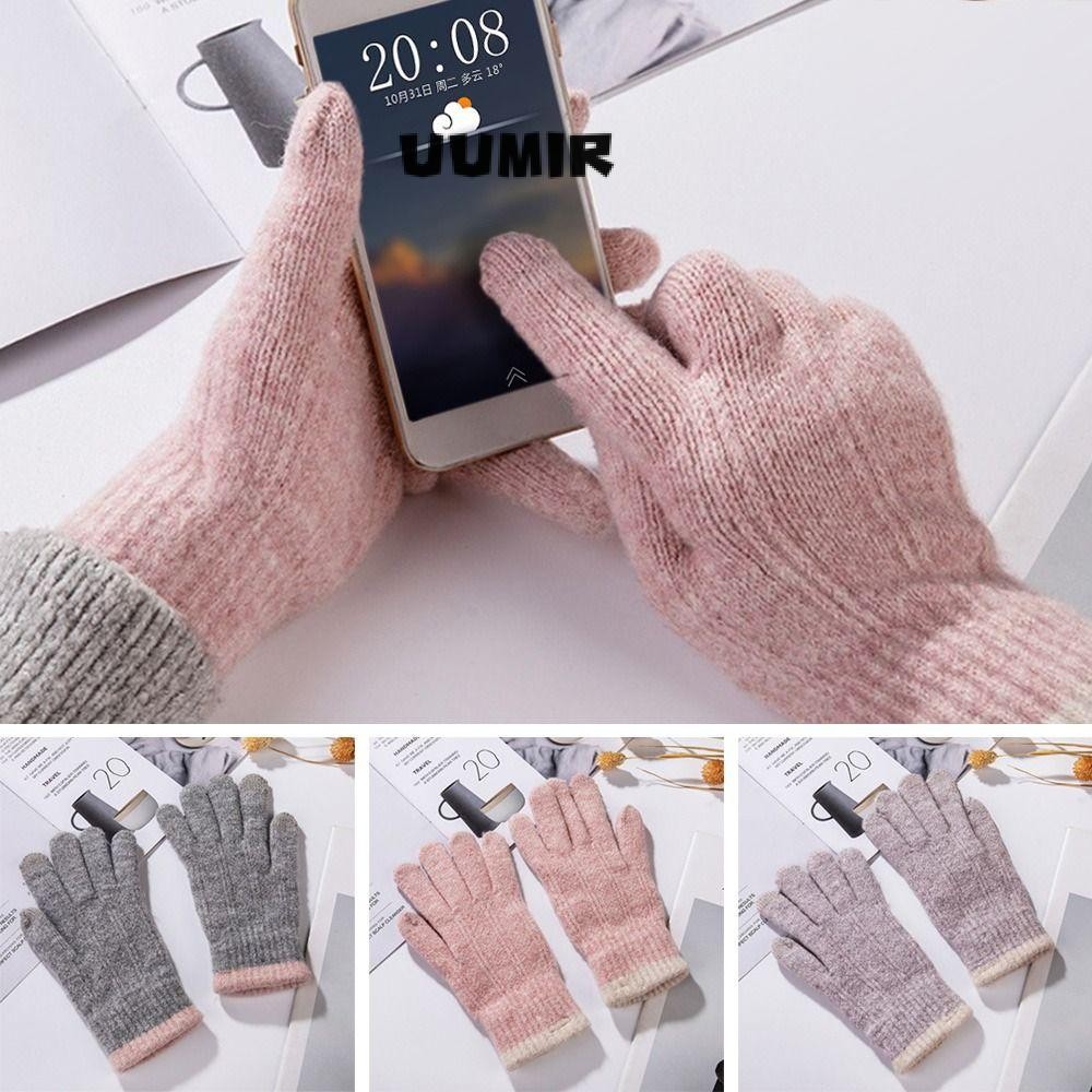 Uumir ถุงมือถัก,หนาWindproofถุงมือผู้หญิง,ฤดูหนาวที่อบอุ่นขนแกะถักFull Finger Mittensผู้หญิงสาว