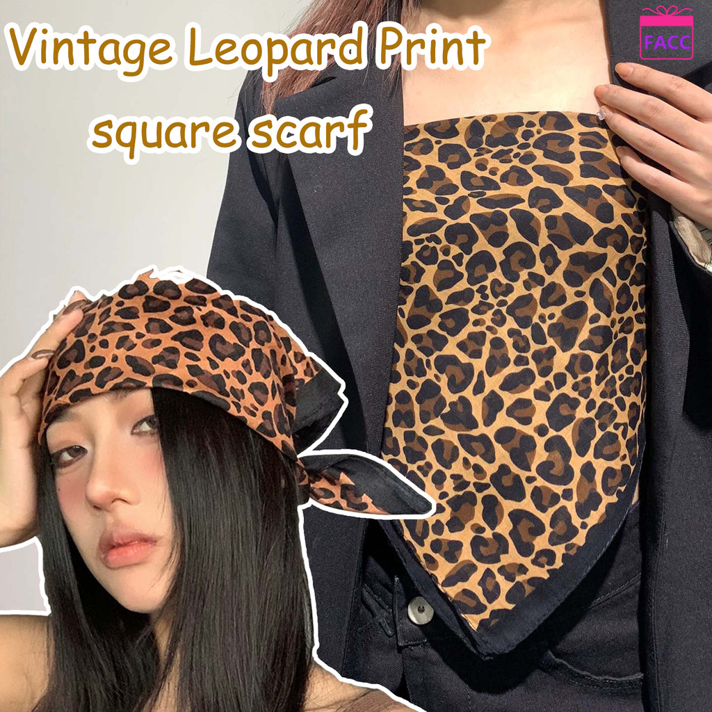 Vintage Large Leopard Print Square Head Scarf - Classic Hip-hop Printing Headcloth - Fashion Soft Striped Jacquard Kerchief