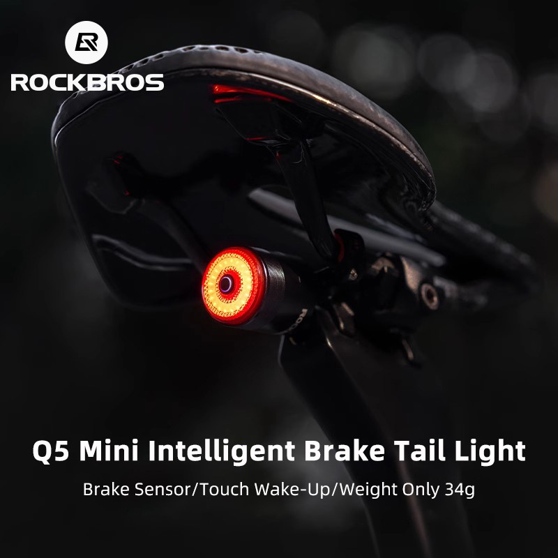 Rockbros ไฟท้ายจักรยาน LED MTB จักรยานเสือหมอบสมาร์ทอัตโนมัติเบรค Sensing ไฟท้าย Night Safety คําเตือนขี่จักรยานอุปกรณ์เสริม