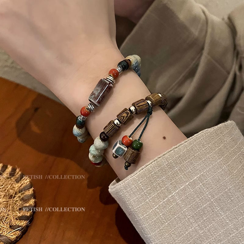 ชิฮวา✨สร้อยข้อมือลูกปัด Retro สไตล์ชาติพันธุ์ทิเบต ดีไซน์ Niche คู่เรียบง่าย