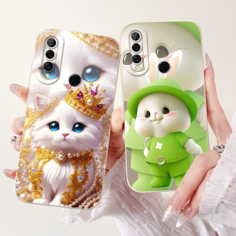 เคสกันกระแทกสําหรับ Huawei Y6P 2020 ฝาครอบ MED-LX9N ART-L29 กระต่ายน่ารักแมวการ์ตูนสําหรับ Huawei เพ