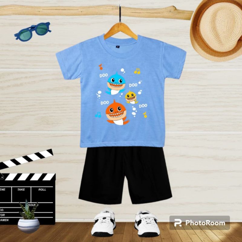 👕🎈 เด็ก OBLONG SET BABY SHARK DOO DOO DOO DOO DTF SCREEN PRINTING