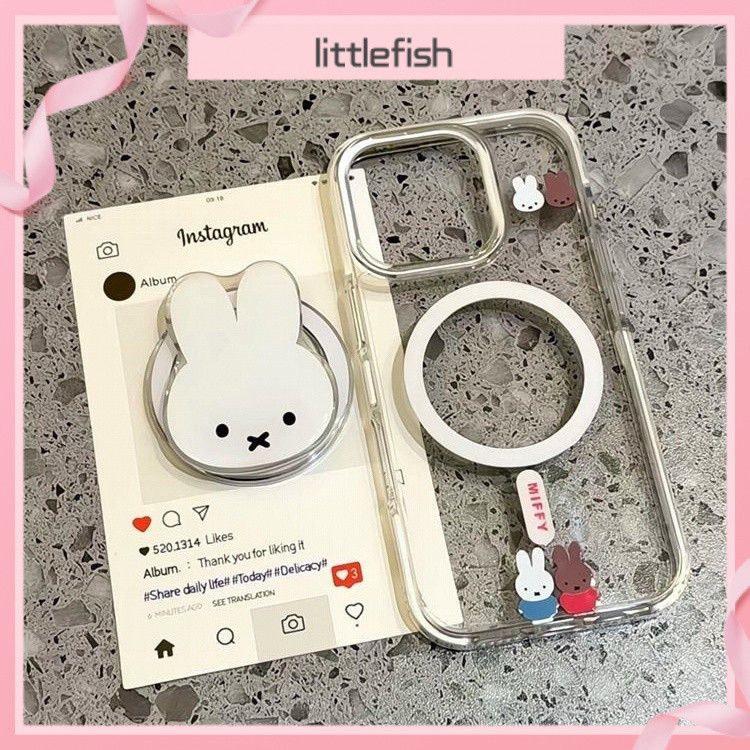 [ลิตเติ้ลฟิช] เคสโทรศัพท์สไตล์เกาหลี นุ่มนวล น่ารัก รูปกระต่ายมิฟฟี่ ขาตั้งแม่เหล็ก เข้ากันได้กับเคสโทรศัพท์ Apple 16 Pro Max 15 Pro/14/13